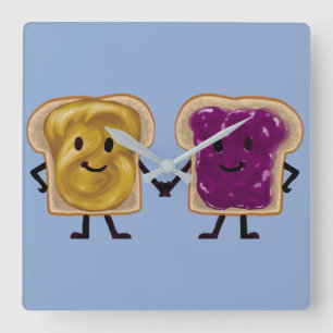 Peanut Butter and Jelly Sandwich Buddies Square Wall Clock