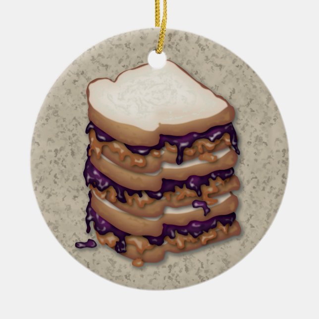 Peanut Butter and Jelly Sandwiches Ceramic Ornament (Front)