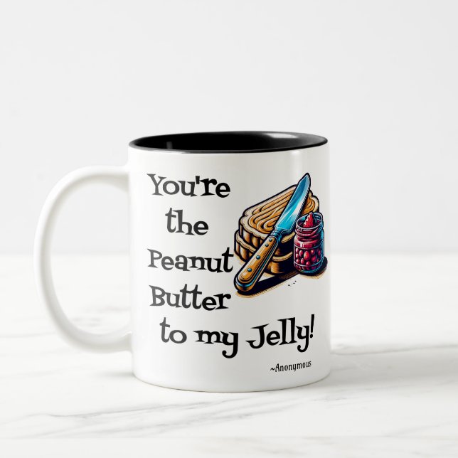 Peanut Butter and Jelly Valentine's Day Two-Tone Coffee Mug (Left)