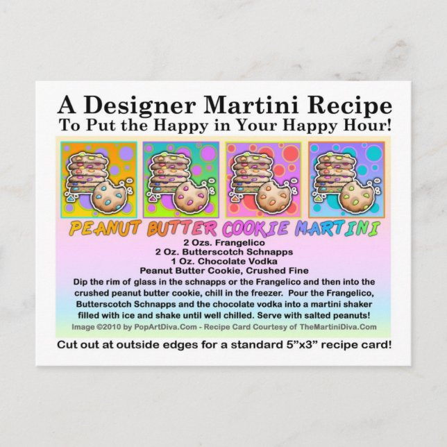 Peanut Butter Cookie Martini Recipe Card Postcard (Front)