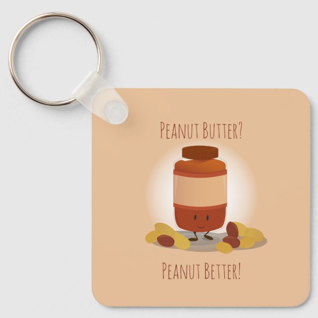 Peanut Butter Jar Nuts Cute Food Illustration Key Ring (Front)