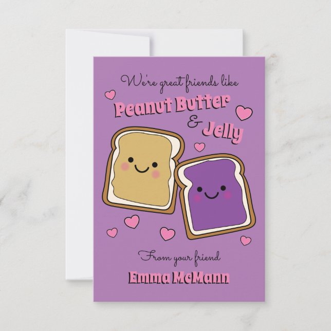 Peanut Butter Jelly Classroom Valentine PBJ Card (Front)