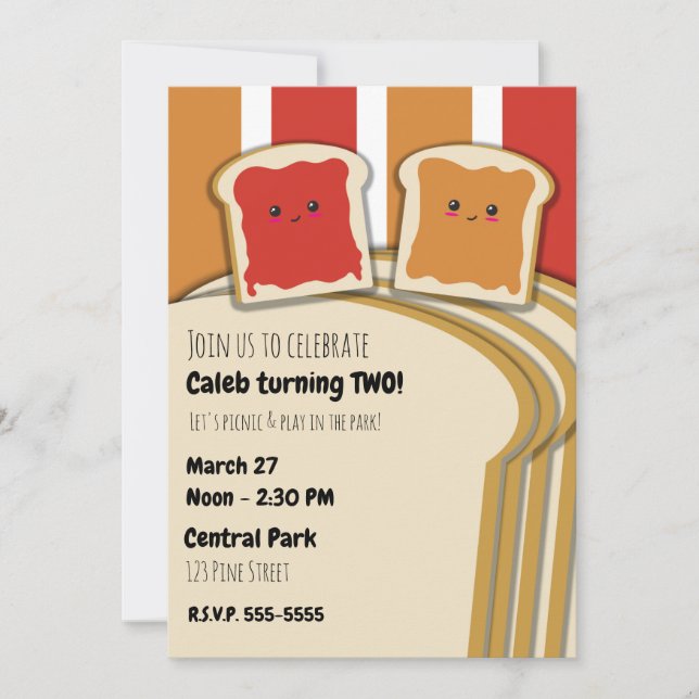 Peanut Butter Strawberry Jelly PB&J Birthday Party Invitation (Front)