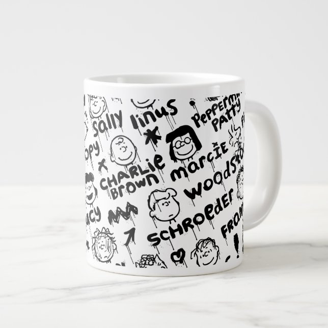 Peanut Characters Graffiti Pattern Large Coffee Mug (Front Right)