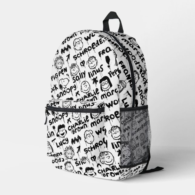 Peanut Characters Graffiti Pattern Printed Backpack (Back Corner Right)