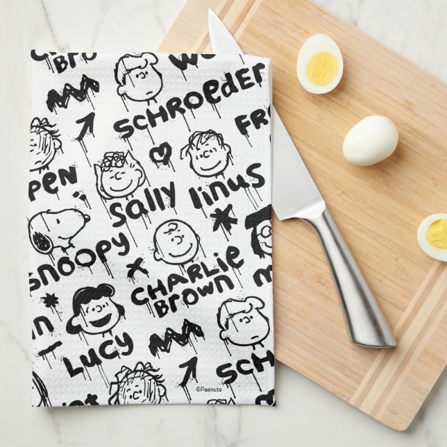 Peanut Characters Graffiti Pattern Tea Towel (Quarter Fold)