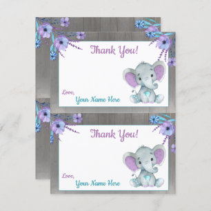 Peanut Elephant Thank You Cards 2 PAGE Purple Teal
