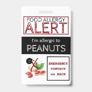 Peanut Food Allergy Alert Black White Red ID Badge