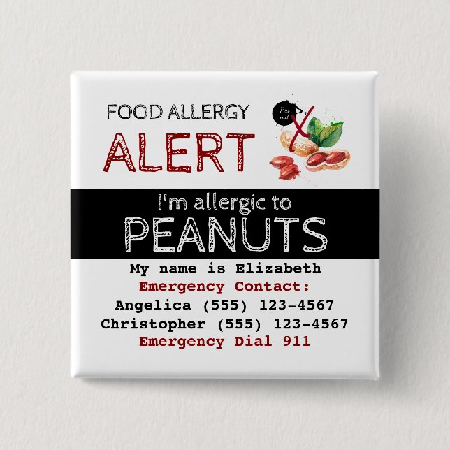 Peanut Food Allergy Alert Label 15 Cm Square Badge (Front)