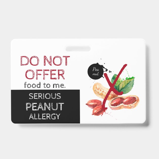 Peanut Food Allergy Alert Label ID Badge (Front)