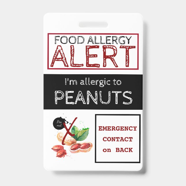 Peanut Food Allergy Alert Label ID Badge (Front)