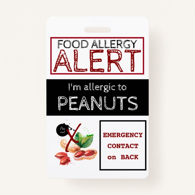 Peanut Food Allergy Alert Label ID Badge (Front)