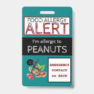 Peanut Food Allergy Alert Teal Label ID Badge