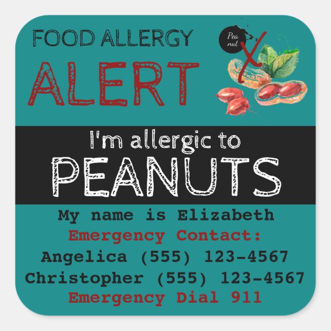 Peanut Food Allergy Sticker Teal (Front)