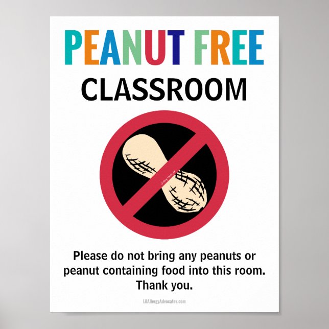 Peanut Free Classroom Customised Allergy School Poster (Front)