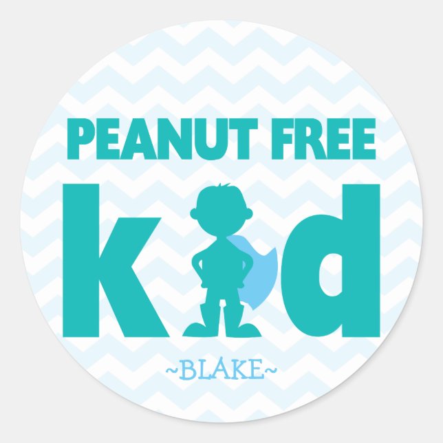 Peanut Free Kid Superhero Boy Allergy Stickers (Front)