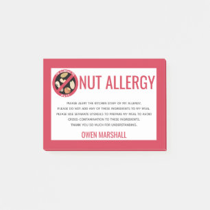 Peanut Tree Nut Allergy Alert Restaurant Custom Post-it Notes