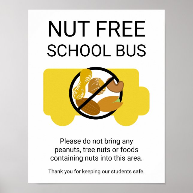 Peanut & Tree Nut Free School Bus Sign (Front)