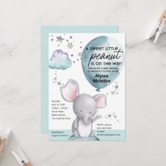 Peanut Watercolor Elephant Baby Shower Invitation