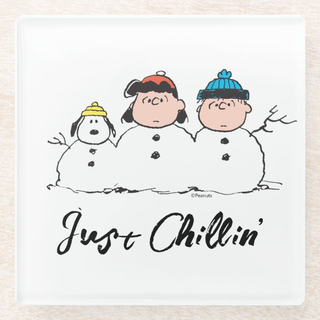 Peanuts | 3 Person Snowman Glass Coaster (Front)
