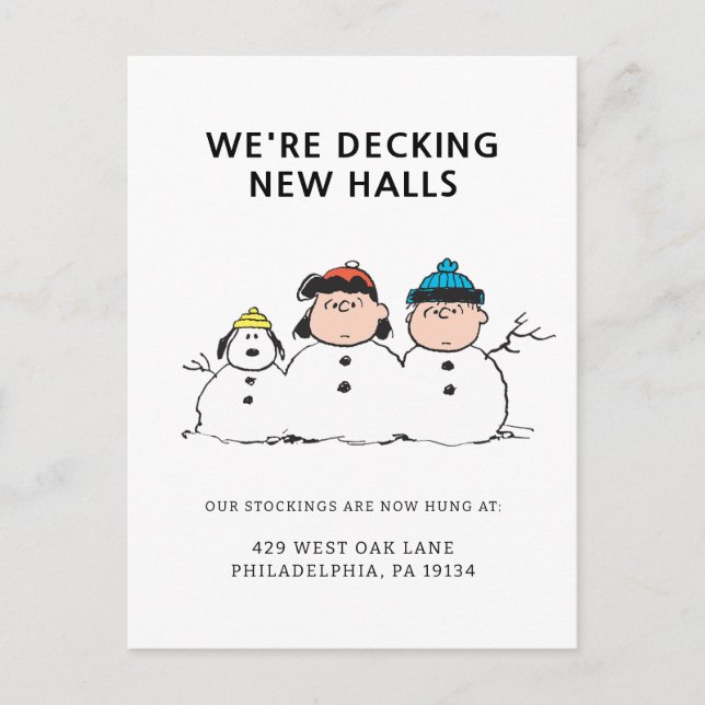 Peanuts | 3 Person Snowman Holiday Postcard (Front)