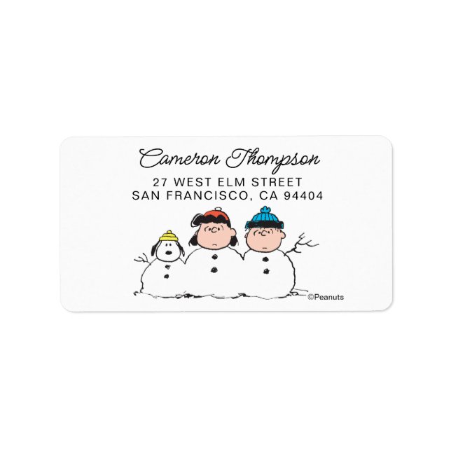 Peanuts | 3 Person Snowman Label (Front)