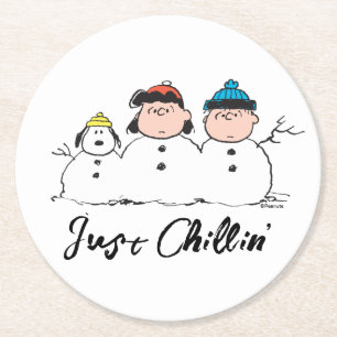 Peanuts   3 Person Snowman Round Paper Coaster