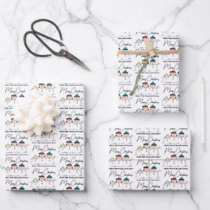 Peanuts   3 Person Snowman Wrapping Paper Sheet