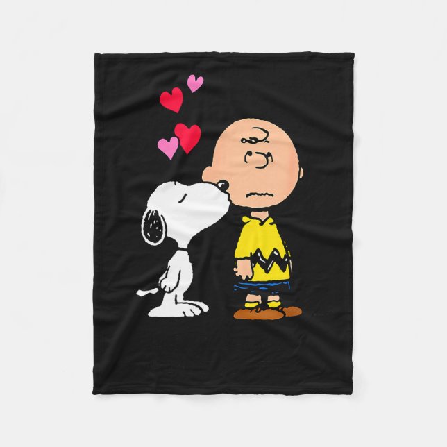 Peanuts - And Charlie Dog Kisses Valentine Wishes  Fleece Blanket (Front)