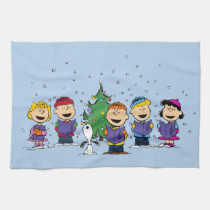 Peanuts   Around the Christmas Tree Tea Towel