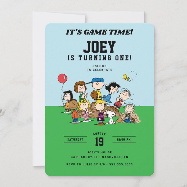 Peanuts Baseball Birthday Party Invitation (Front)