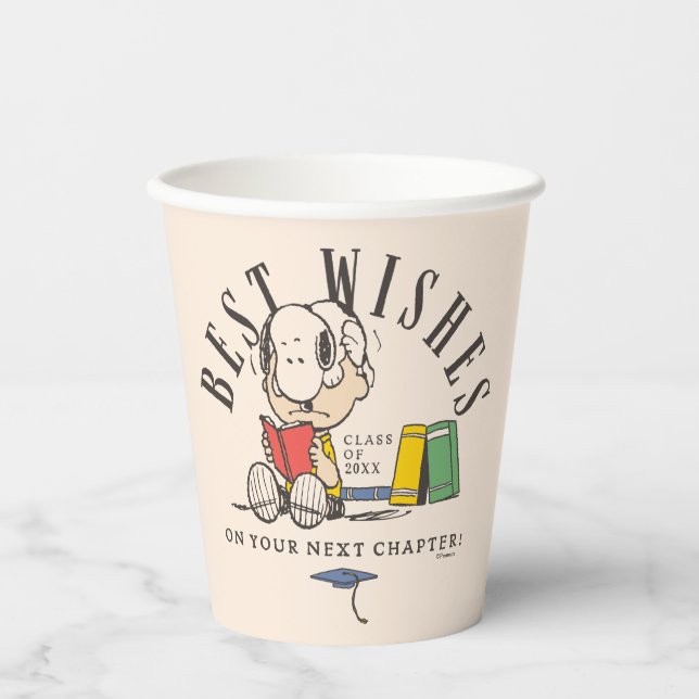 Peanuts Best Wishes Graduation Snoopy Reading Paper Cups (Front)