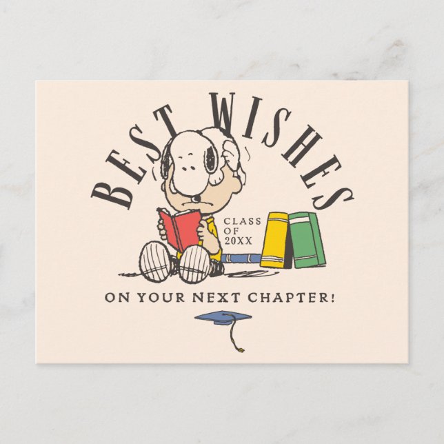 Peanuts Best Wishes Graduation Snoopy Reading Postcard (Front)