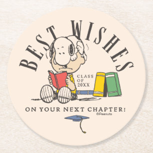 Peanuts Best Wishes Graduation Snoopy Reading Round Paper Coaster