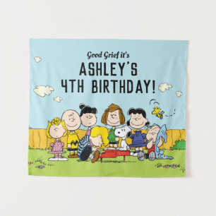 Peanuts   Charlie Brown and Gang Birthday Tapestry