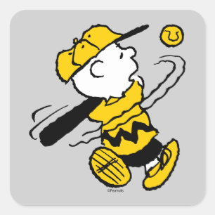Peanuts   Charlie Brown at Bat Square Sticker