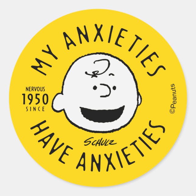 Peanuts | Charlie Brown Nervous Since 1950 Classic Round Sticker (Front)