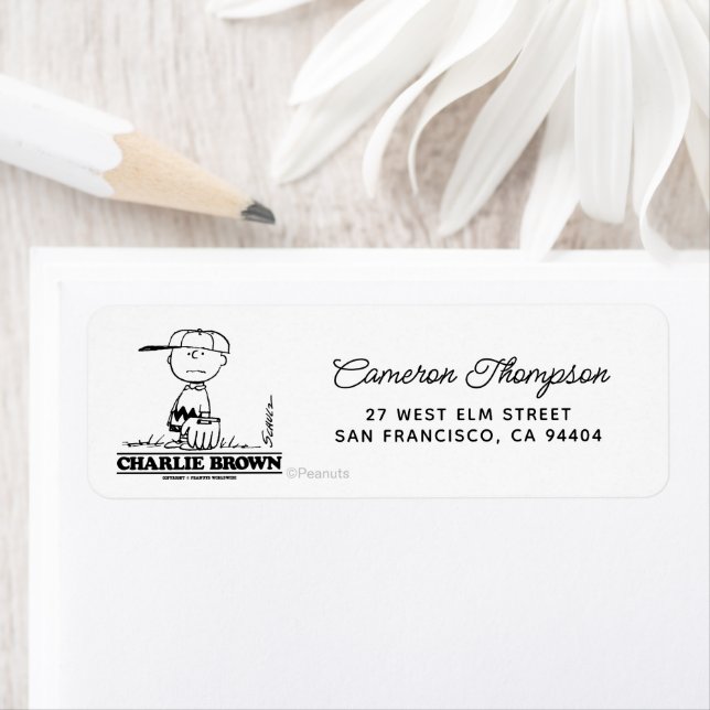 Peanuts | Charlie Brown Playing Ball Return Address Label (Insitu)
