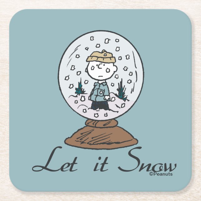 Peanuts | Charlie Brown Snow Globe Square Paper Coaster (Front)