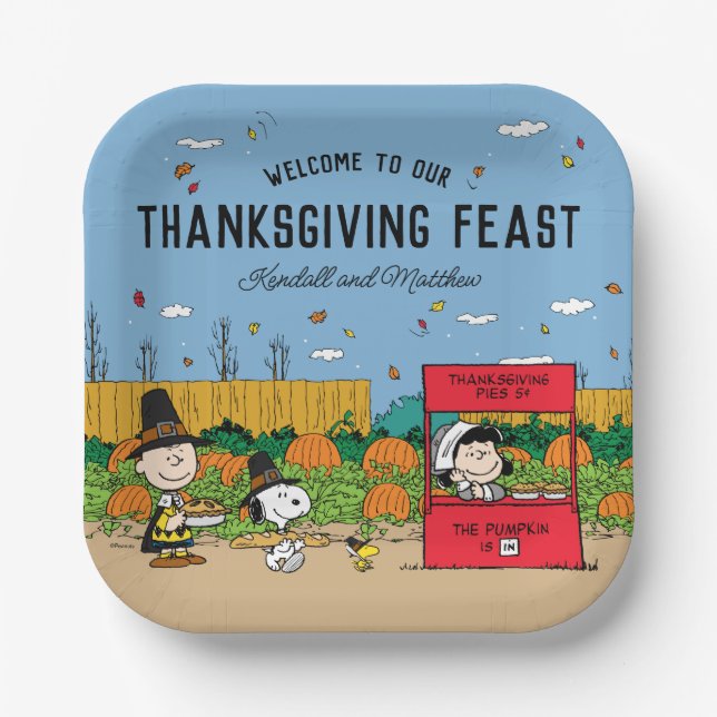 Peanuts | Charlie Brown Thanksgiving Add Your Name Paper Plate (Front)