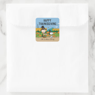 Peanuts Charlie Brown Thanksgiving Add Your Name Square Sticker