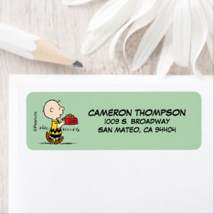 Peanuts   Charlie Brown with Snoopy's Dish Return Address Label