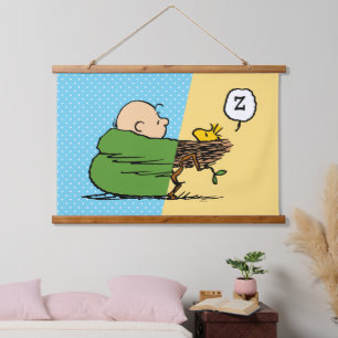 Peanuts   Charlie Brown & Woodstock Half & Half Hanging Tapestry