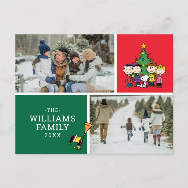 Peanuts Christmas Family Photo Collage Holiday Postcard (Front)