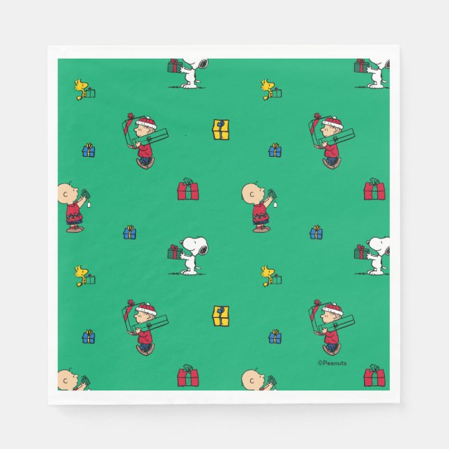 Peanuts | Christmas Gift Giving Pattern Napkin (Front)