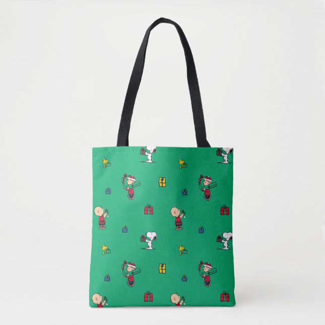 Peanuts | Christmas Gift Giving Pattern Tote Bag (Front)