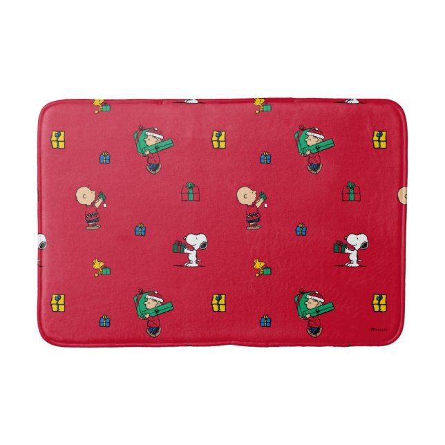 Peanuts | Christmas Gift Giving Red Bath Mat (Front)