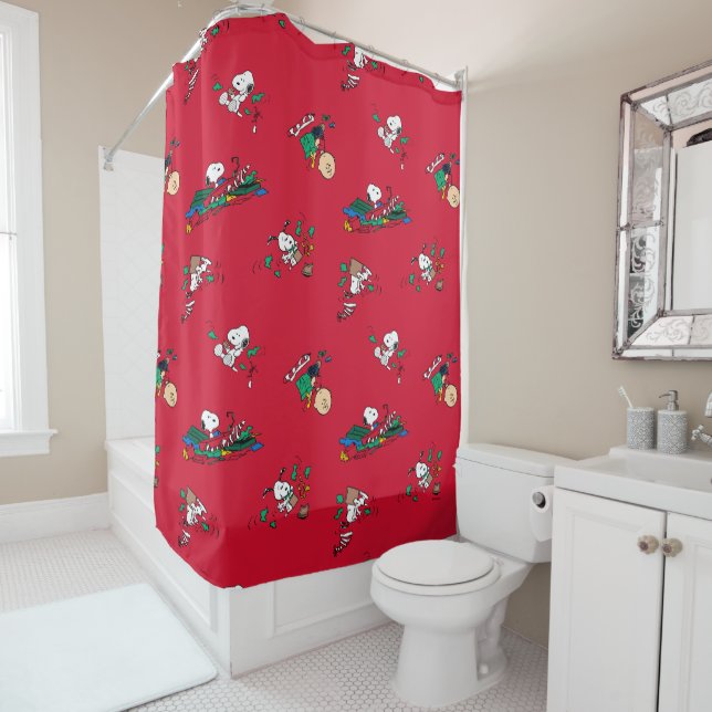 Peanuts | Christmas Gift Wrapping Pattern Shower Curtain (In Situ)