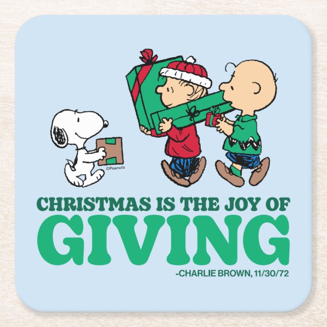 Peanuts | Christmas is the Joy of Giving Square Paper Coaster (Front)