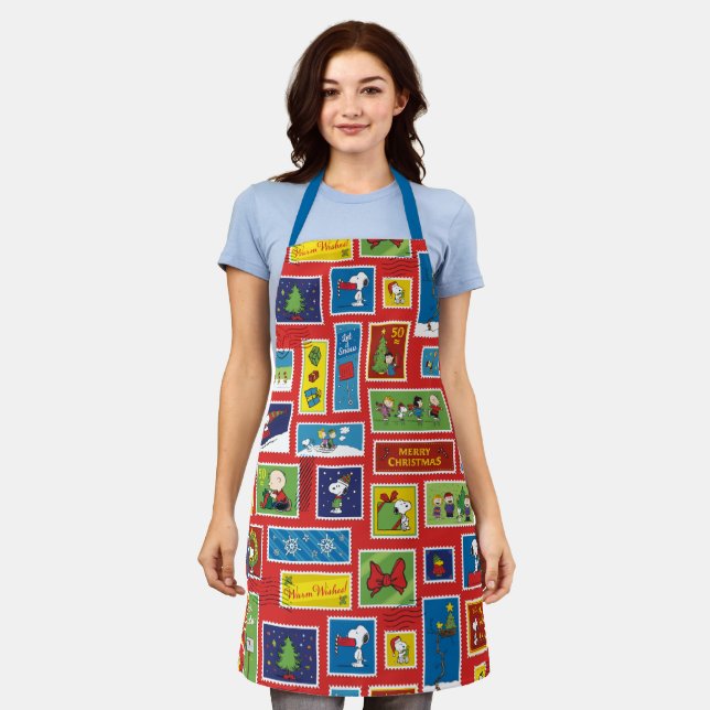 Peanuts | Christmas Postage Stamps Pattern Apron (Worn)